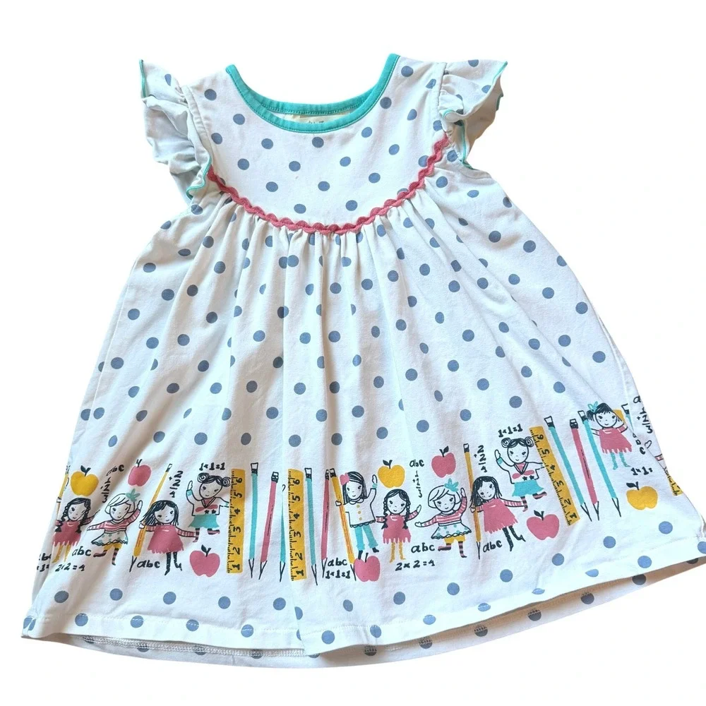 Matilda Jane Girls Polka Dot Floral Ric Rac Trim Dress Sz 2 Back to School Artsy